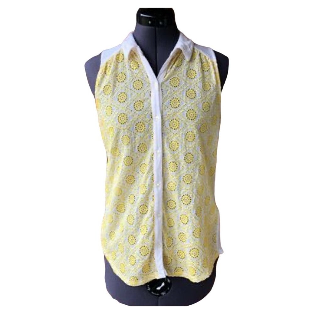 Lucky Brand Women's Sleeveless Button-Front Embroidered Top Size S